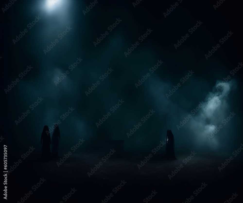 Scary smoke and fog atmospheric background with ghosts generative ai illustration art