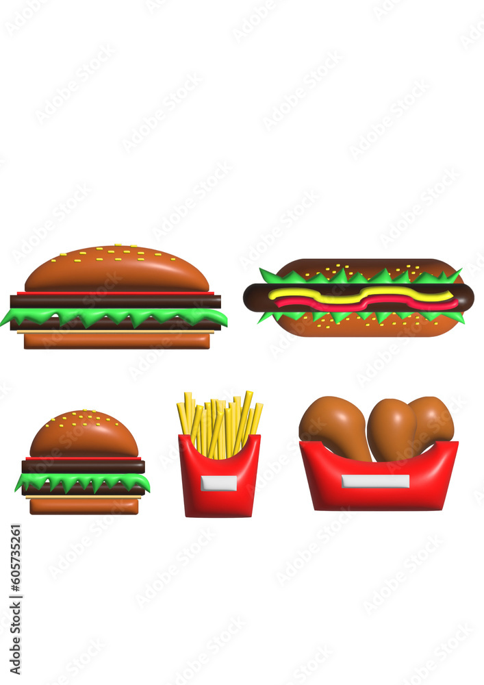 Hamburger Hotdog Chicken Fries Potato Fast Food Illustration Icon Picture 3d Food Instant Bread Sticker Hamburger Hotdog Chicken Fries Potato Fast Food Illustration Icon Picture 3d Food Instant Bread Sticker