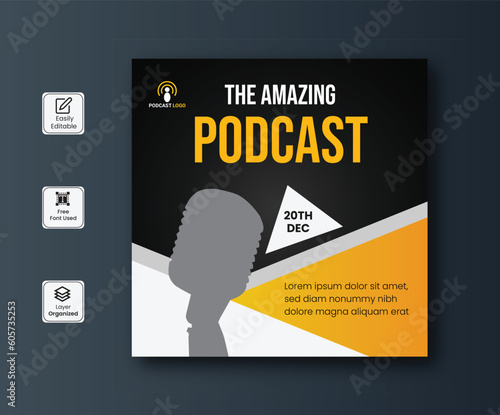 Business Podcast banner design, podcast streaming promotion.  online broadcast radio. Podcast new banner design 