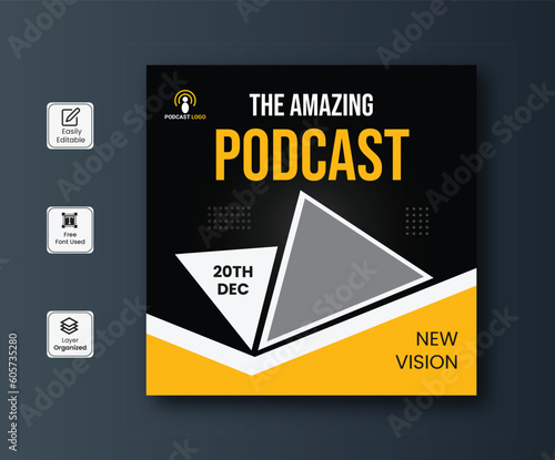 Business Podcast banner design, podcast streaming promotion.  online broadcast radio. Podcast new banner design 