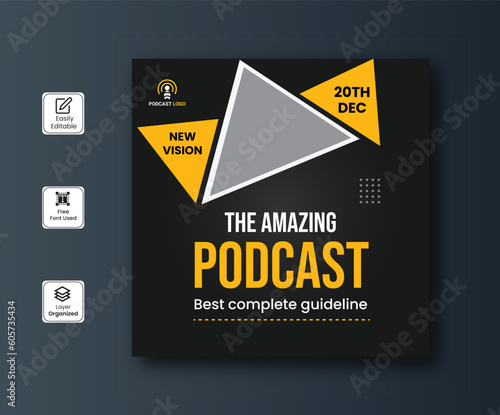 Business Podcast banner design, podcast streaming promotion.  online broadcast radio. Podcast new banner design 