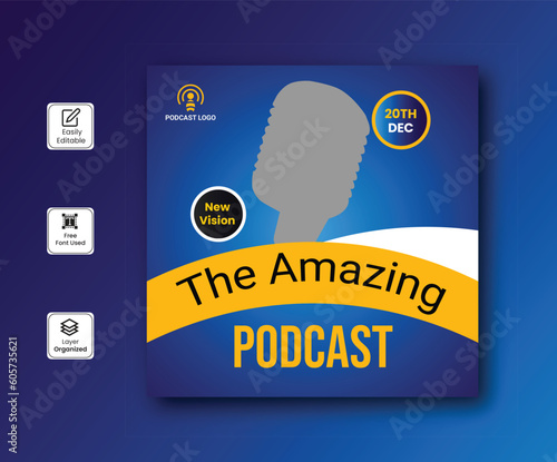 Business Podcast banner design, podcast streaming promotion.  online broadcast radio. Podcast new banner design 