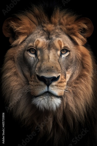 Portrait of a close up lion king isolated on black. © radekcho