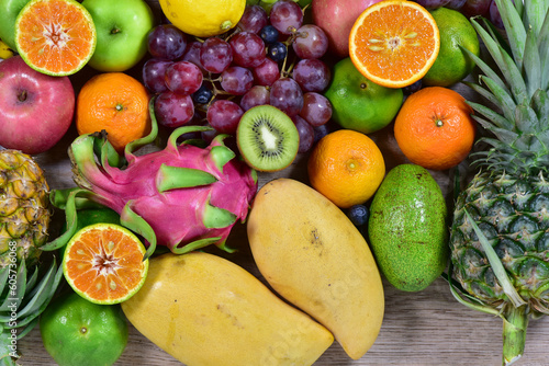 assorted fruits  top view healthy food concept Including high vitamin fruits  fresh fruits  thai fruits