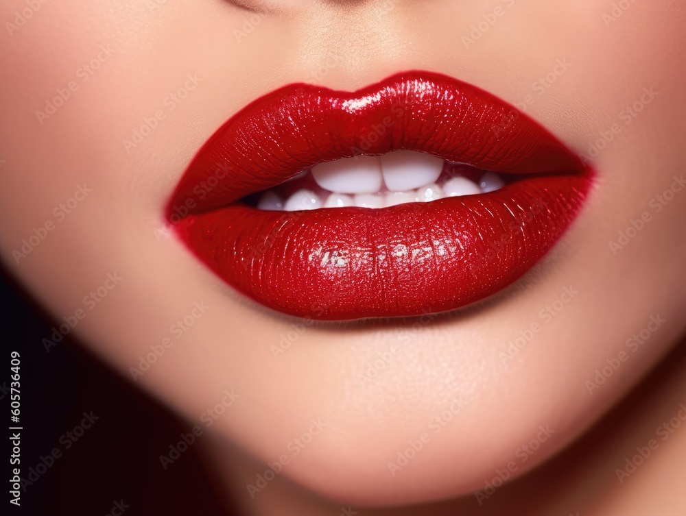 Close up of sexy red lips. Beautiful perfect makeup. Beautiful red lip gloss. Cosmetic. Mouth open, big lips. Cosmetic beauty procedures. Close up of sexy red lips. Beautiful perfect makeup. Beautiful red lip gloss. Cosmetic. Mouth open, big lips. Cosmetic beauty procedures.