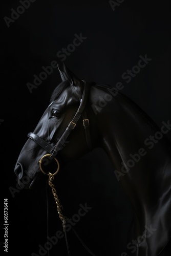 Portrait of black horse isolated on black background © radekcho