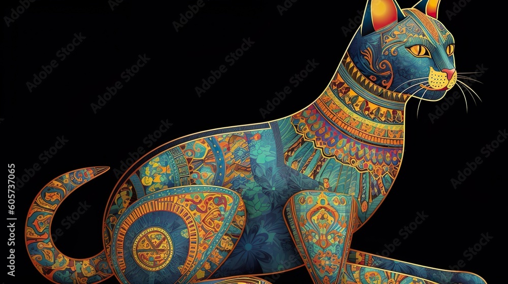 Naklejka premium Egyptian cat with mandala, ai generated