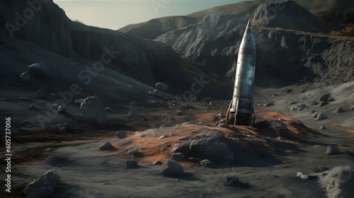 Old rocket on the surface of the planet. Generative AI