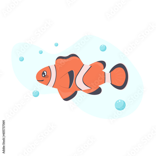Clown fish on a white background. Cartoon style vector illustration
