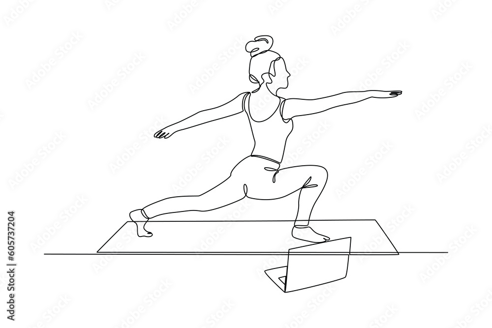 Continuous one-line drawing woman a having yoga class. Class it up concept. Single line drawing design graphic vector illustration