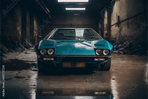 Abandoned fan made soviet sport car: a vintage, forgotten relic left to gather dust in an old warehouse. Generative AI © Zsolt