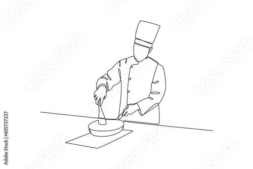 Continuous one-line drawing chef is cooking. Class it up concept. Single line drawing design graphic vector illustration