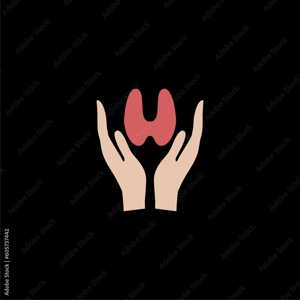 Hands thyroid icon isolated on black background Hands thyroid icon isolated on black background