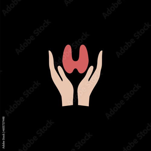 Hands thyroid icon  isolated on black background 