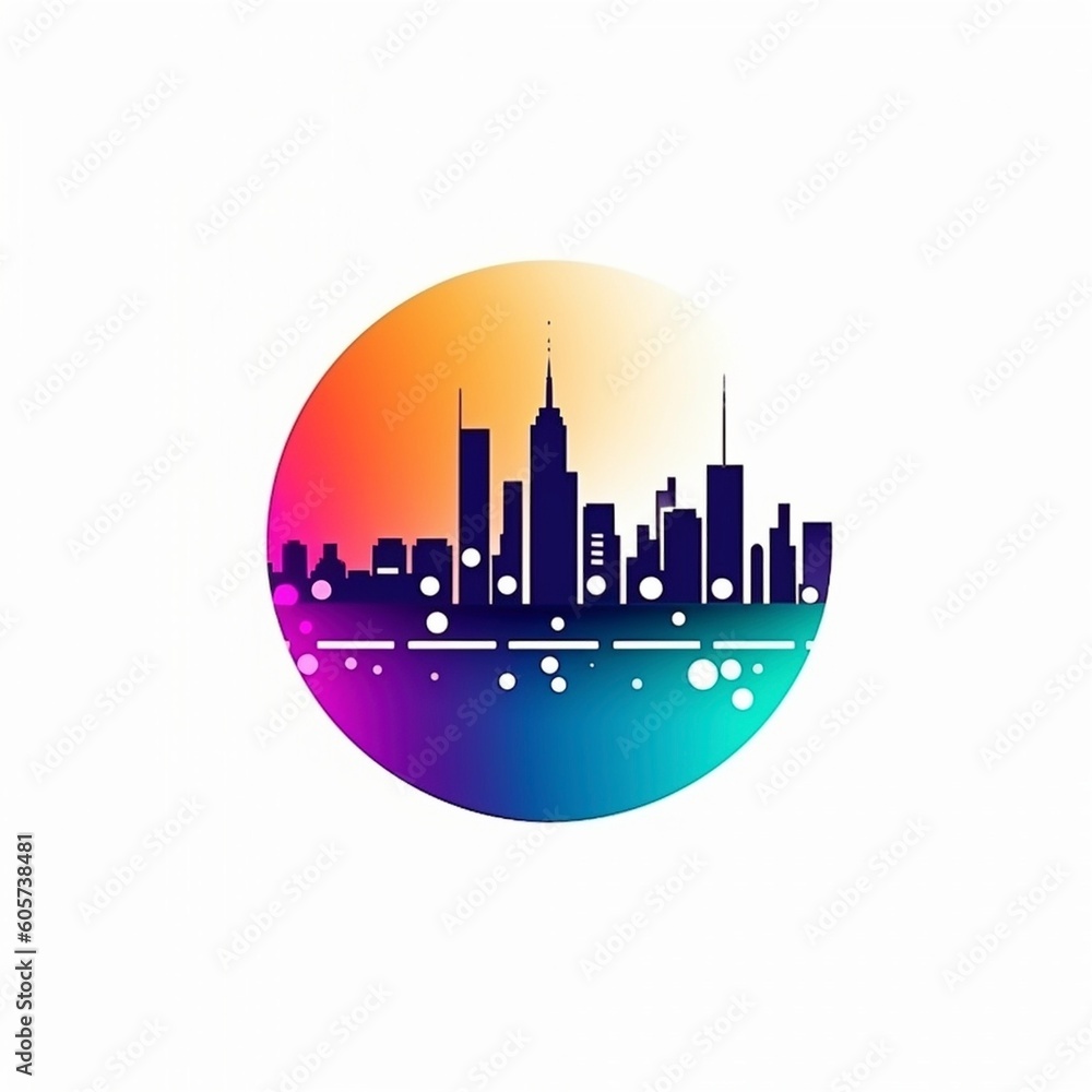 Modern iconic city logo on white background, created with generative AI