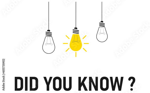 Did you know sign on white background,Side light bulb.