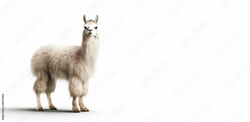 Obraz premium Llama isolated on white background, Generative AI
