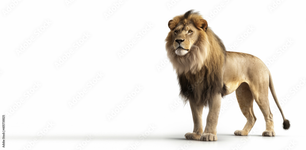 Fototapeta premium Lion isolated on white background, Generative AI