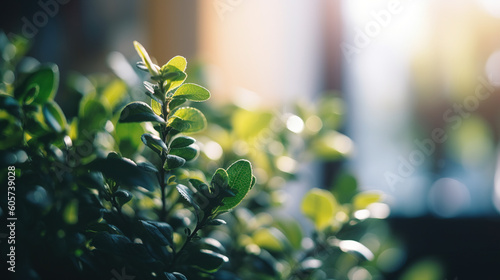 Houseplant with defocused background window.