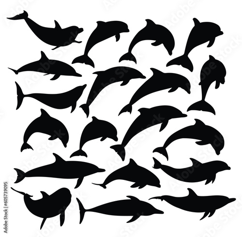 The set wild dolphins silhouettes.
