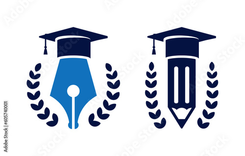Education logo design templates. Pen and pencil with graduation cap
