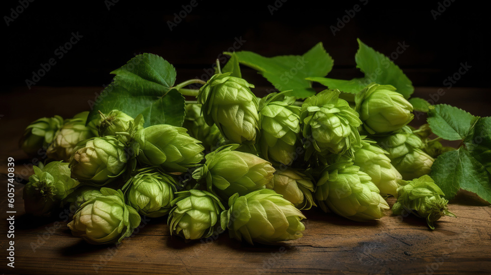 Close shot of hops on a black background. Close shot of hops on a black background.