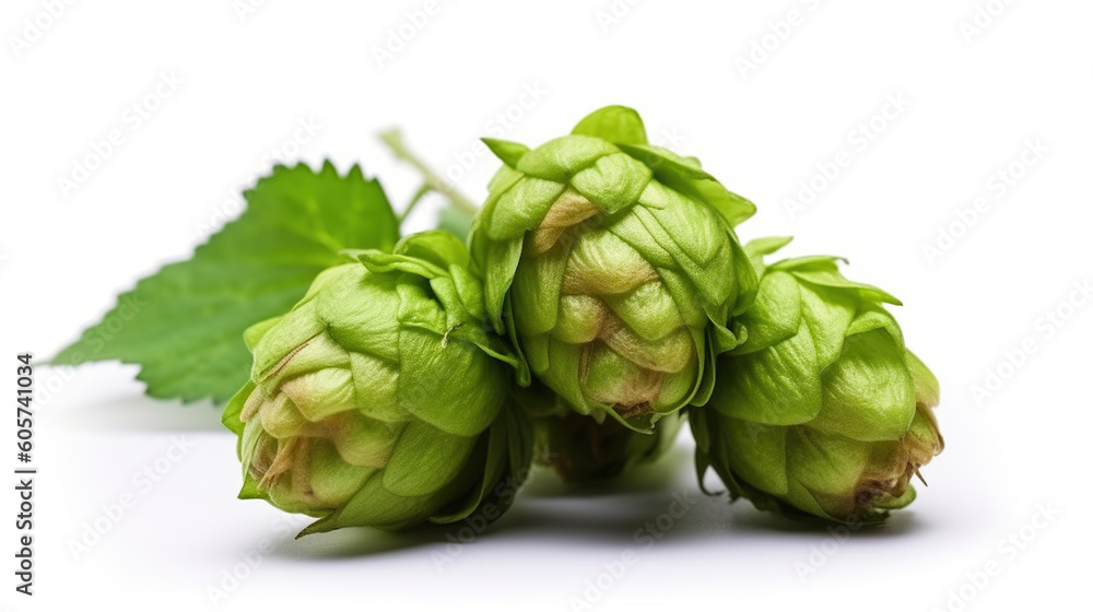 Fototapeta premium Close shot of hops on white background.
