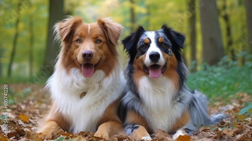 portrait of a beautiful brown and white domestic Australian shepherd dog