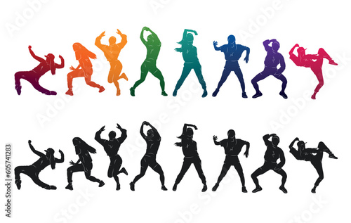 Detailed vector colorful illustration of silhouettes of expressive dancing girls. Jazz funk  hip hop  house dance. dancer.
