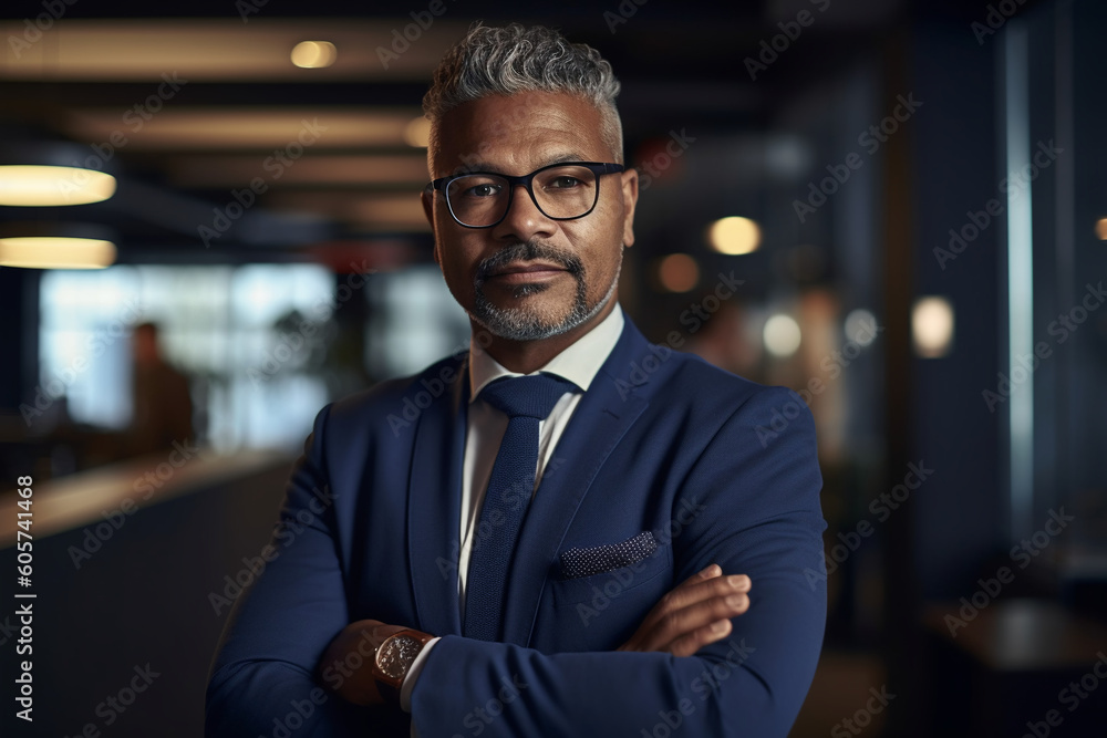 Fototapeta premium Portrait of a businessman in his office. Generative Ai
