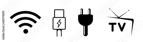WiFi TV USB cable sign symbol icons set