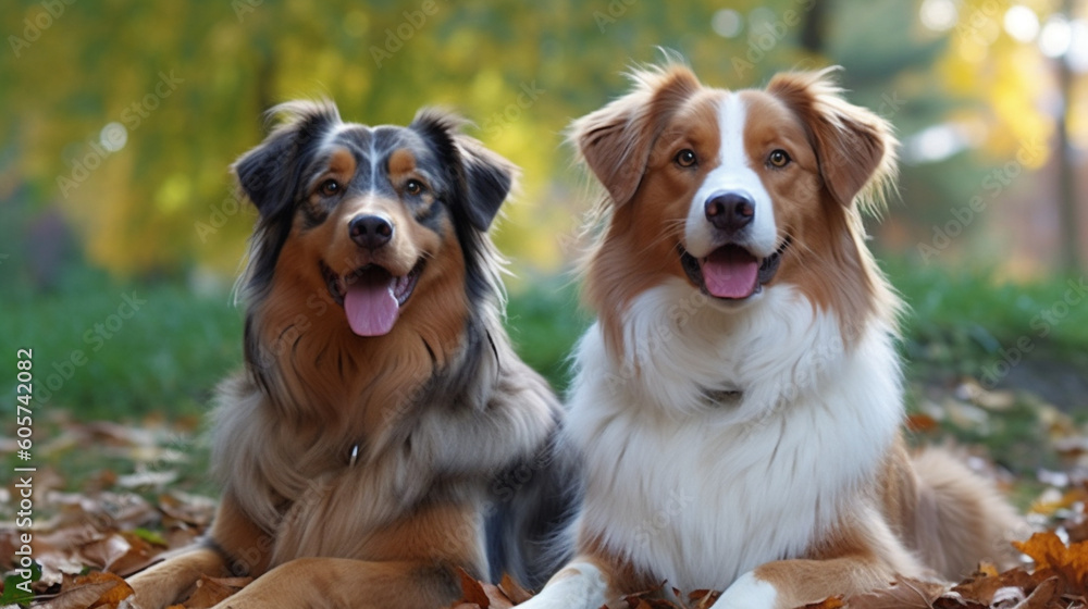 portrait of a beautiful brown and white domestic Australian shepherd dog portrait of a beautiful brown and white domestic Australian shepherd dog