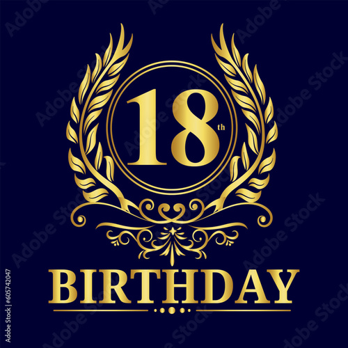  18 Years Celebration, 18th Years Luxury Gold Number Birthday Vector Design, Birthday Elements, Birthday Logo Design.