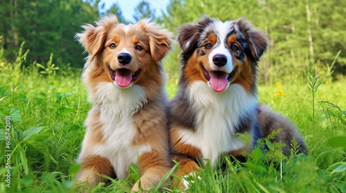 portrait of a beautiful brown and white domestic Australian shepherd dog