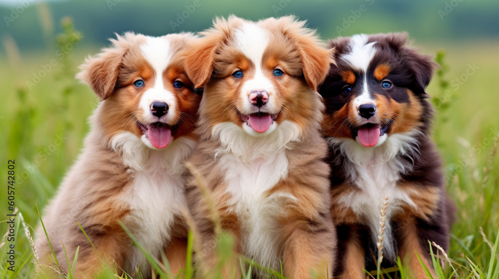 portrait of a beautiful brown and white domestic Australian shepherd dog portrait of a beautiful brown and white domestic Australian shepherd dog