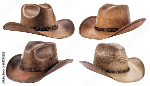 Fotografia, Obraz Set of cowboy hats, cut out. Based on Generative AI