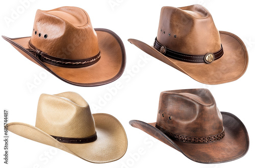 Set of cowboy hats, cut out. Based on Generative AI