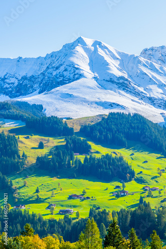 Hiking road at Oeschinensee Lake in Kandersteg, the Bernese Oberland, Switzerland photo