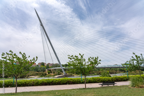 Modern Calatrava bridge that crosses the Ebro River in the tourist city of Zaragoza, Spain.