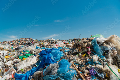 Open-air landfill. Plastic and polyethylene waste