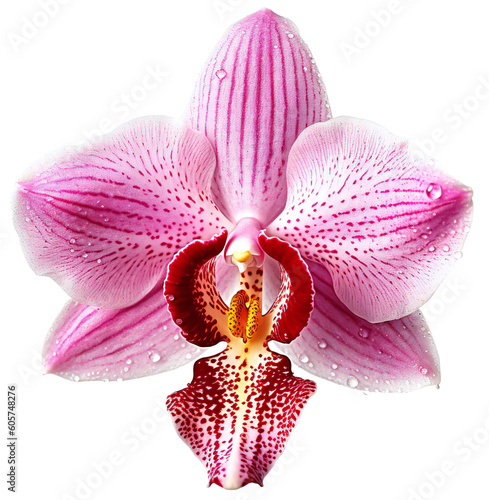 Fotografiet Pink orchid flower with water drops close up