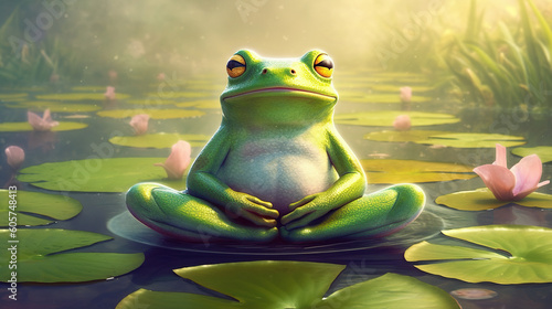 Beautiful frog in lotus position meditating. © Gabi