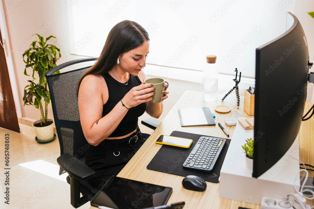 Computer Programmer Woman. Virtual Coding: Talented Female Programmer Teleworking Computer Programmer Woman. Virtual Coding: Talented Female Programmer Teleworking