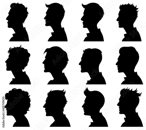 Bold and Striking - A Set of 12 Male Face Black Silhouette Vector Illustrations [Converted]