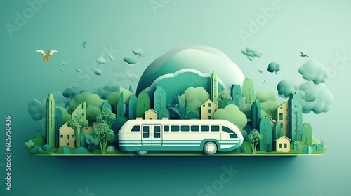 Concept of Green Transportation Revolution, sustainable future; Banner copy space, ai generate