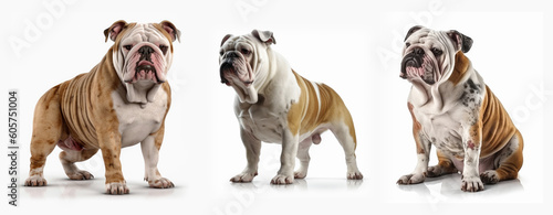 Group of Bulldog isolated on white background  Generative AI