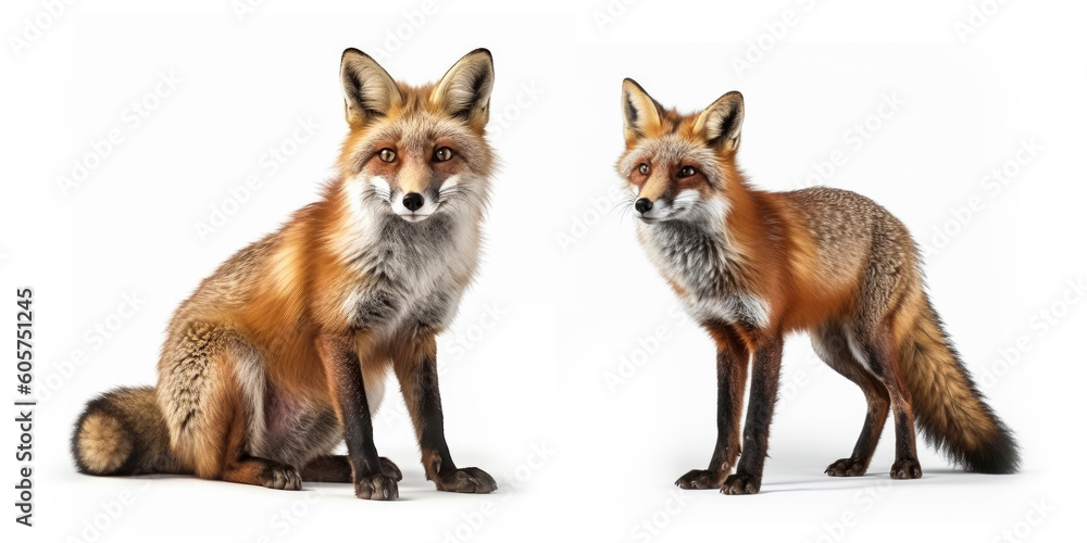 Group of Fox animal isolated on white background, Generative AI Group of Fox animal isolated on white background, Generative AI