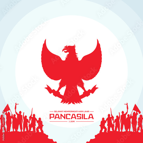 Selamat Memperingati Hari Lahir Pancasila 1 Juni Translation : Happy Commemorating the Birthday of Pancasila June 1 Vector Illustration. Happy Pancasila Day photo