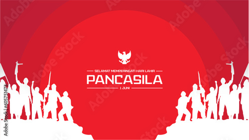 Selamat Memperingati Hari Lahir Pancasila 1 Juni Translation : Happy Commemorating the Birthday of Pancasila June 1 Vector Illustration. Happy Pancasila Day photo