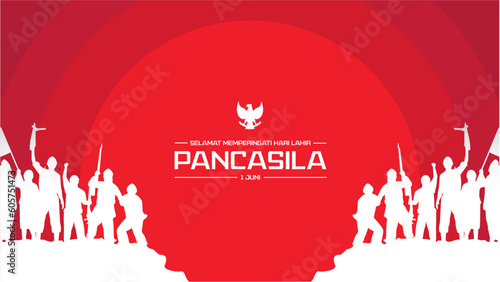 Selamat Memperingati Hari Lahir Pancasila 1 Juni Translation : Happy Commemorating the Birthday of Pancasila June 1 Vector Illustration. Happy Pancasila Day